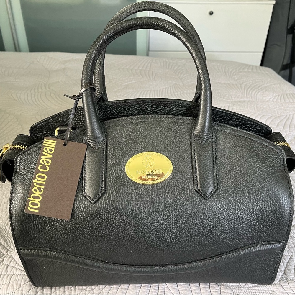 Roberto Cavalli Firenze Black Leather Handbag